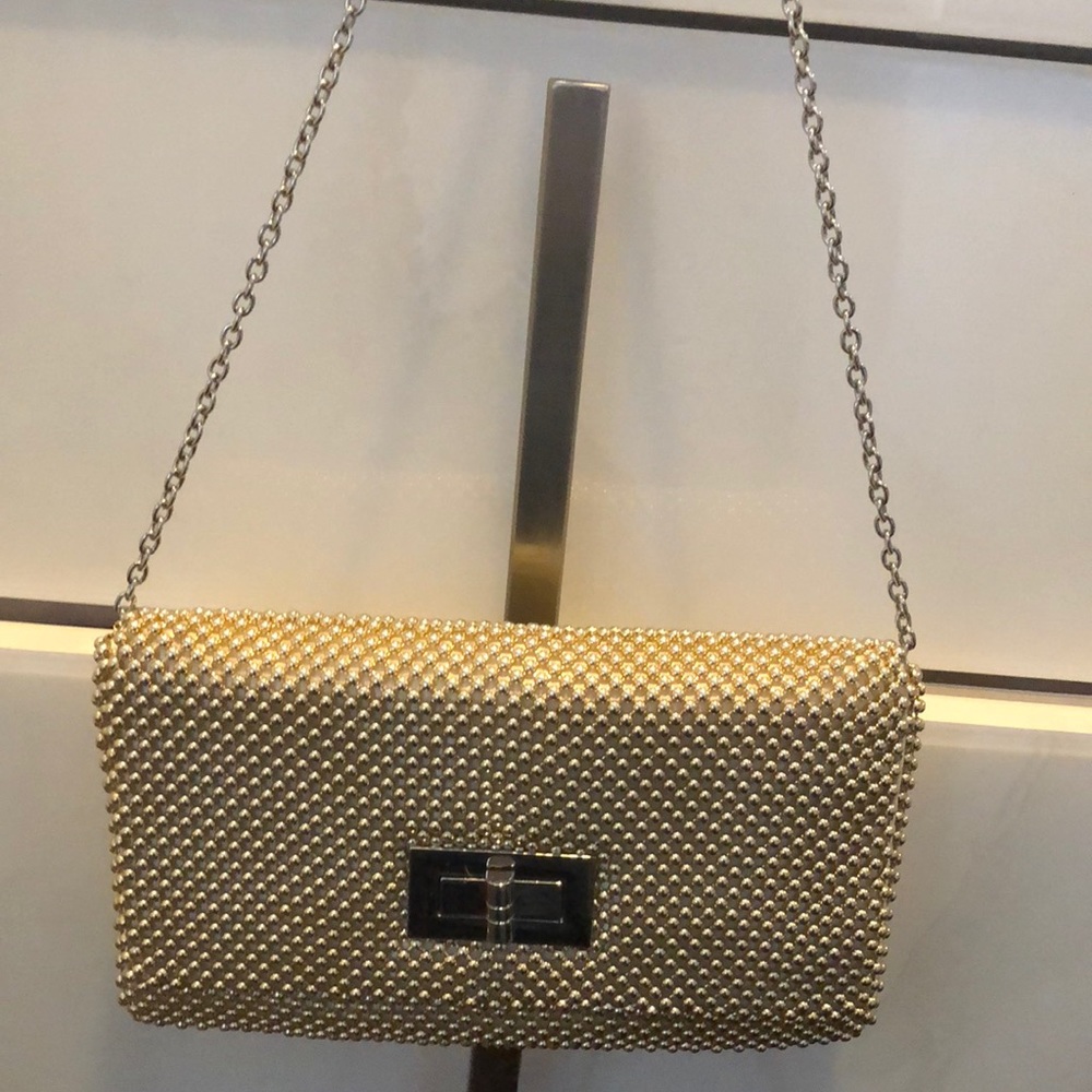 Jessica McClintock light gold beaded evening bag